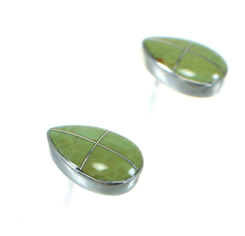 Genuine Sterling Silver Turquoise Inlay Tear Drop Post Earrings VX64319